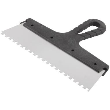 Шпатель фасадный нержавеющий зубчатый 250 мм / зуб 6 мм КУРС