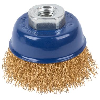 Щетка для УШМ, М14, тип "Чашка", латунированная витая проволока 0,3 мм, 65 мм, cutop profi