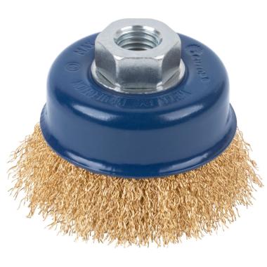 Щетка для УШМ, М14, тип "Чашка", латунированная витая проволока 0,3 мм, 75 мм, cutop profi