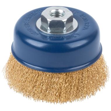 Щетка для УШМ, М14, тип "Чашка", латунированная витая проволока 0,3 мм, 100 мм, cutop profi