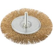 Корщетка дисковая прямая, со шпилькой, стальная латунированная волнистая проволока 100 мм Курс