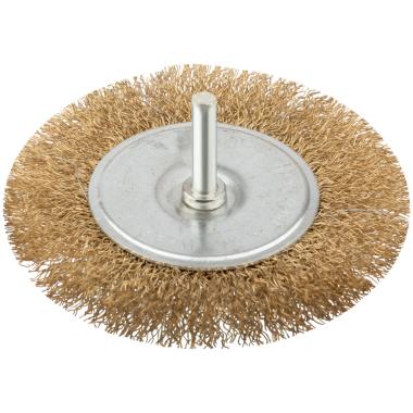 Корщетка дисковая прямая, со шпилькой, стальная латунированная волнистая проволока 100 мм Курс