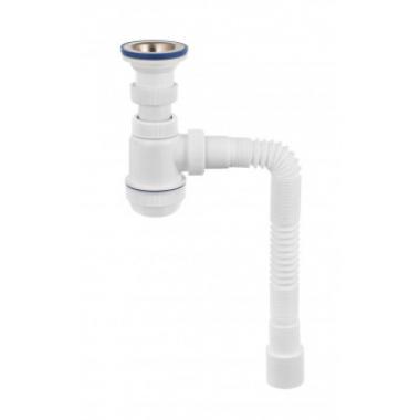 Сифон бутылочного типа с нержавеющей чашкой д 70 и гибкой трубой 900 мм, Мини Элит  VIRPLAST