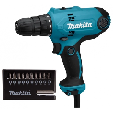 Сетевой шуруповерт Makita DF0300X2 + набор бит 11шт.