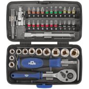 Мини-набор инструмента (биты, головки, вороток, удлинитель), 38 шт., пластиковый кейс, MOS