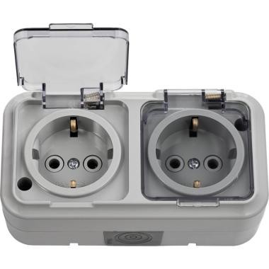 Розетка "Пралеска"2ОП с/з серый IP54 прозрачная крышка