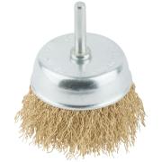 Корщетка, тип "чашка", со штифтом, стальная латунированная волнистая проволока 75 мм MOS