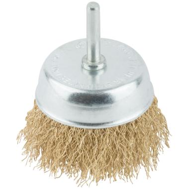 Корщетка, тип "чашка", со штифтом, стальная латунированная волнистая проволока 75 мм MOS