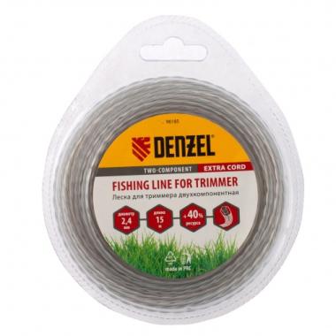 Леска двухкомпонентная для триммера квадратная витая, 2.4 мм х 15 м, EXTRA CORD Denzel