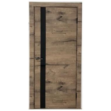 Дверь межкомнатная царговая ЭкоШпон Модель 45 Дуб Пацифик 700 черное стекло (черная кромка) Терри г.Вологда