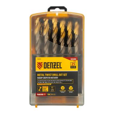 Набор сверл по металлу, 1-13 мм, кобальт 5%, Golden Tip, 25 шт Denzel