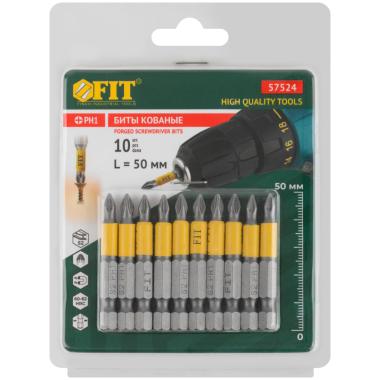 Биты кованые, сталь s2, односторонние 50 мм PH1, ФИТ Профи 10 шт. ПОШТУЧНО