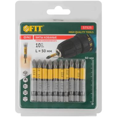 Биты кованые, сталь s2, односторонние 50 мм PH2, ФИТ Профи 10 шт. ПОШТУЧНО