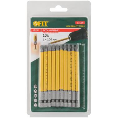 Биты кованые, сталь s2, односторонние 100 мм PH2, ФИТ Профи 10 шт. ПОШТУЧНО