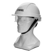 Каска защитная ударопрочная, храповый механизм, вентиляция, встроенные очки, белая,"Форвард", Denzel