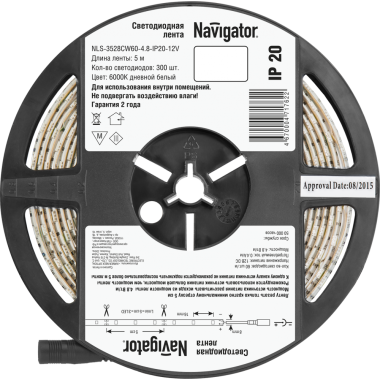 Лента светодиод.NLS12V,14.4Вт,6000K,5,0м.IP20 Холодный белый,Navigator