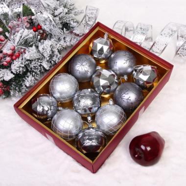 Шар 8 см (набор 12 шт) "Волшебный вальс",графит/серебро, 201-4209