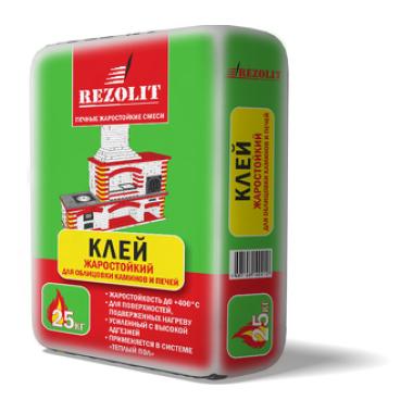 Клей усиленный ЖАРОСТОЙКИЙ "REZOLIT" для облицовки каминов и печей  25кг РАСПРОДАЖА