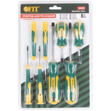 Отвертки "Контур", crv сталь, прорезиненные ручки, 4 шт. + отвертки для точных работ 4 шт., ФИТ