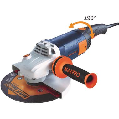 Шлифмашина угловая 2400 Вт; 6000об/мин; быстрозажимной кожух 230мм; антивибрационная ручка; дополнительные щетки; плавный пуск; поворотная рук. Max-pro