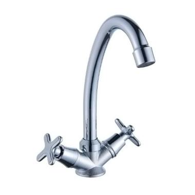 Смеситель д/кухни шар. с 2-мя рукоятками высоким изливом с гайкой, 407350, Кристи, Антей