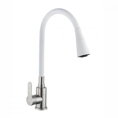 Смеситель д/кухни шар. с силиконовым изливом Садко белый 577031 нерж. сталь Антей