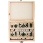 Фрезы по дереву, набор 12 шт. в деревянном корпусе, хвостовик 8 мм