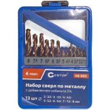 Набор сверл по металлу с кобальтом 5% в металлической коробке; 2-8 мм (через 0,5 мм), 13 шт., cutop profi