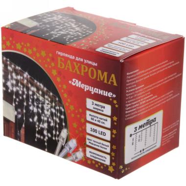 Эл. гирлянда,для улицы,Бахрома,"Мерцание",ш3м*в40/60см 100 ламп, IP 54, Белый/Синий 183-166