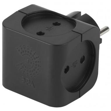 Четверник (разветвитель) 10А б/з черный Эра