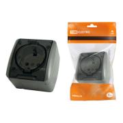 Розетка "Селигер"1ОП с/з серый IP54 прозрачная крышка TDM