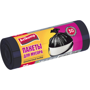 Пакеты для мусора  35л 30шт 6мкм рулон черный Avikomp Стандарт