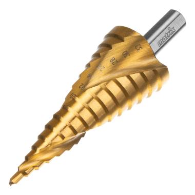 Сверло ступенчатое 4-6-8-10-12-14-16-18-20-22-24-26-28-30-32 мм, HSS, 3-гранный хвостовик, Matrix