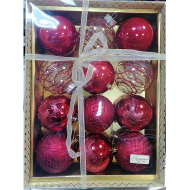 Шар 8 см (набор 12 шт) "Волшебство ночи", Красный, 201-4216