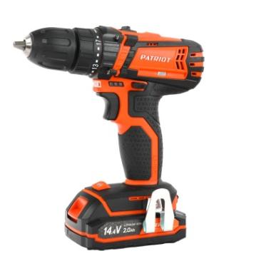 Дрель-шуруповерт аккумуляторная PATRIOT BR 141ES, две батареи Li-Ion, 2,0 Ah, 14,4V, 23Hm/27Hm, зарядка за 1 час, двусторонняя бита, кейс
