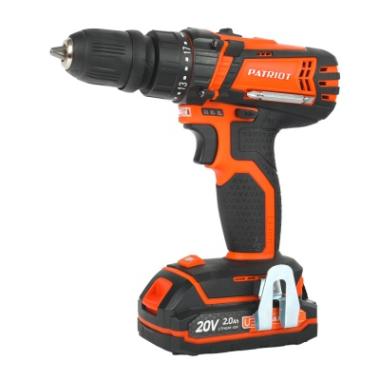 Дрель-шуруповерт аккумуляторная PATRIOT BR 203UES, 20B, 2.0Ah, 25Hm/30Hm,  2 скор. две батареи Li-Ion, зарядка за 1 час, двусторонняя бита, кейс