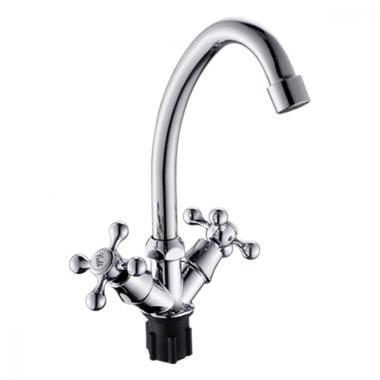 Смеситель д/кухни шар. с 2-мя рукоятками высоким изливом с креп.гайкой Классик 497065 Антей