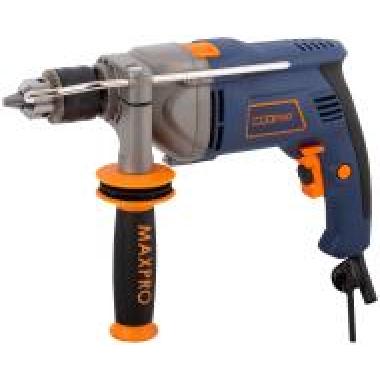 Дрель ударная 850 Вт; 0-2700об/мин; ключевой патрон 1,5-13мм; 2,4 кг; антивибрационная ручка; резиновые вставки; металлический корпус редуктор.Max-pro