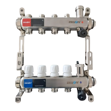 Коллекторная группа 4 выхода х1.0"х3/4" В-В-ЕК с расходомерами нерж ZEGOR