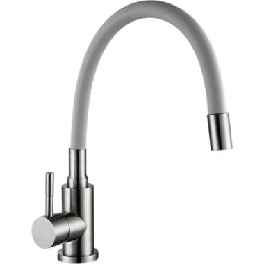 Смеситель для кухни шаровый, силиконовый излив,нерж.сталь, серый, 511520, Дюна Антей