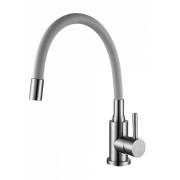 Смеситель для кухни шаровый, силиконовый излив,нерж.сталь, серый, 511520, Дюна Антей