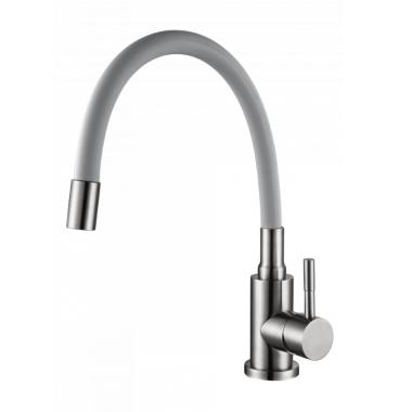 Смеситель для кухни шаровый, силиконовый излив,нерж.сталь, серый, 511520, Дюна Антей