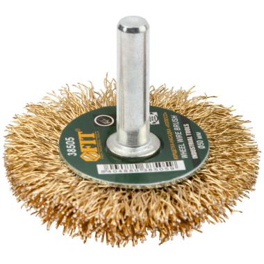 Корщетка-колесо, со штифтом, стальная латунированная волнистая проволока 50 мм ФИТ