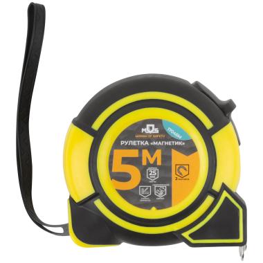 Рулетка 5 м х 25 мм, 2кл.точности, магнитный зацеп, ударопрочный ABS пластик, "Магнетик", MOS