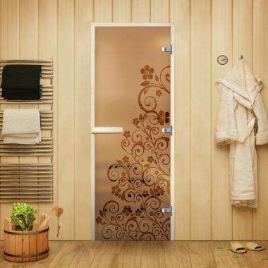 Стеклянная дверь для сауны и бани АРТ Бронза "ЛИЛИИ" 1900*700 стекло 8мм