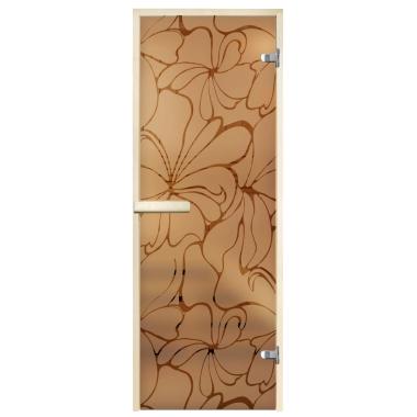 Стеклянная дверь для сауны и бани АРТ Бронза "ЛИЛИИ" 1900*700 стекло 8мм