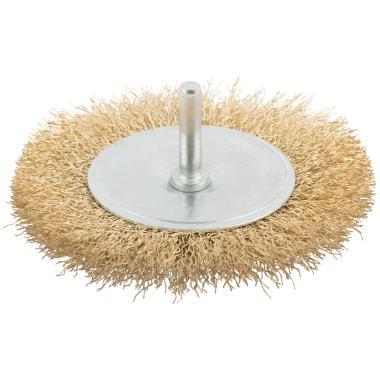 Корщетка, тип "колесо", со штифтом, стальная латунированная волнистая проволока 100 мм MOS