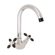 Смеситель для кухни с 2-мя рукоятками с высоким изливом цвет.ручки,черный G333342 Oliva Gota