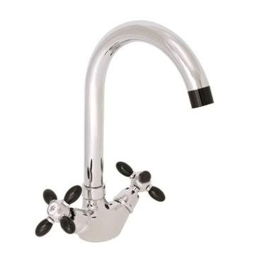 Смеситель для кухни с 2-мя рукоятками с высоким изливом цвет.ручки,черный G333342 Oliva Gota