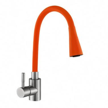 Смеситель для кухни шаровый, силиконовый излив,нерж.сталь, оранжевый, 572578 Мармелад Антей